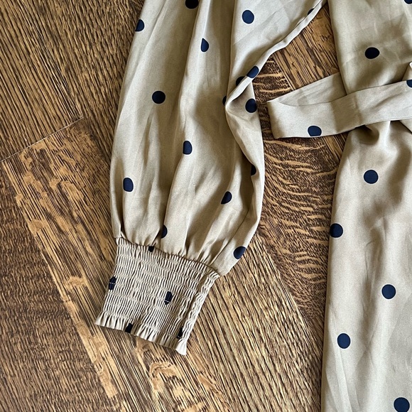 RW&Co Beige Midi Dress with Black Polka Dots with Full Sleeves in Size Small - Picture 2 of 7